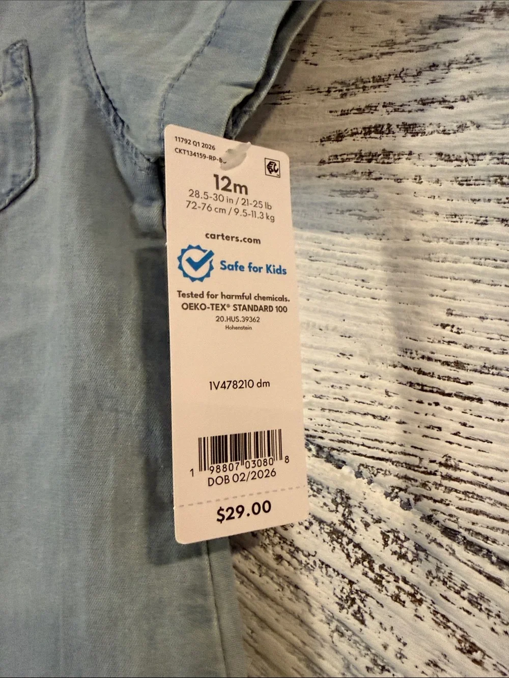 Carter's Light Blue Short-Sleeve Denim Button Romper